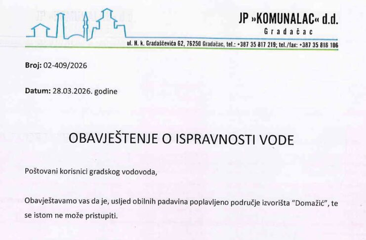 Obavještenje o ispravnosti vode